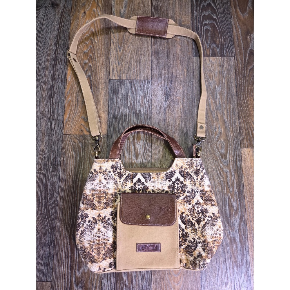 Sixtease The New Vintage Tapestry Leather Crossbody Bag Tan Brown Patterned